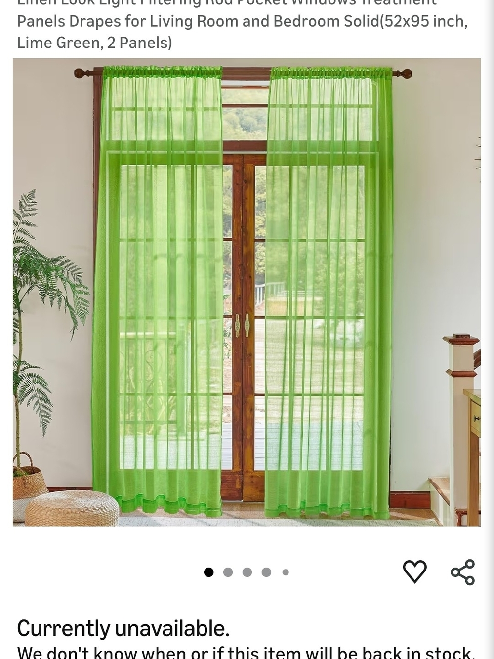 Sheer Rod Pocket Window Curtains Panel - Lime Green